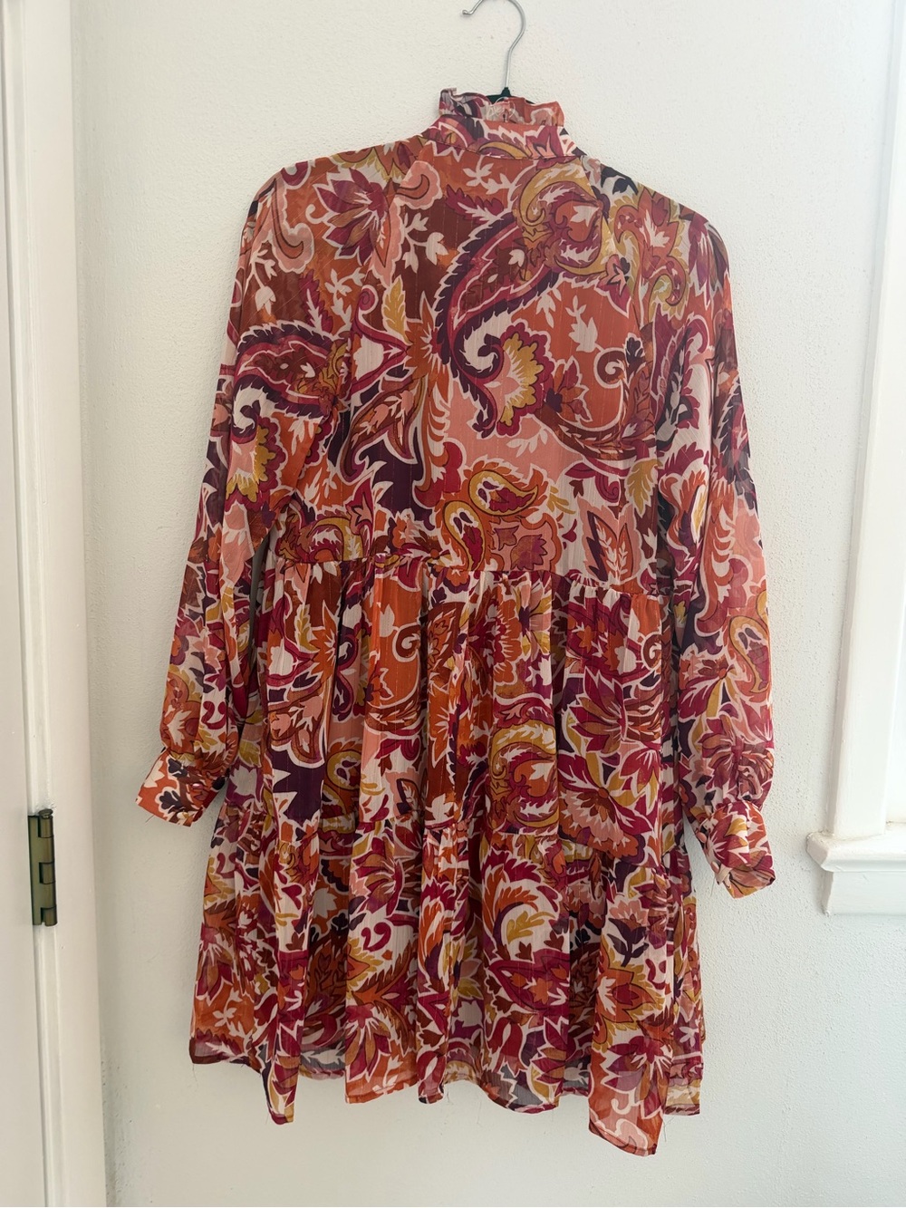 1. State Rust Multi Floral Ruffle-Neck Long-Sleeve Tiered Dress - Picture 2 of 5